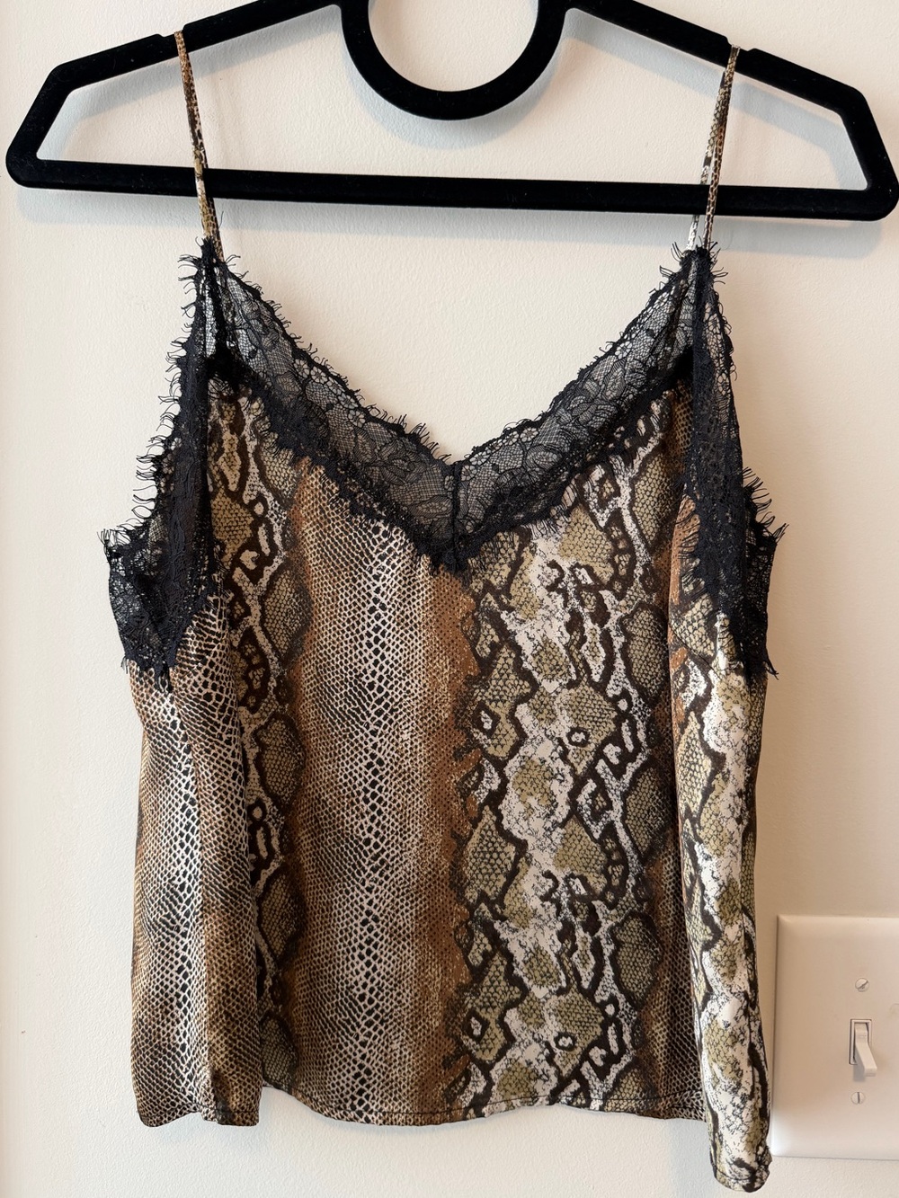 Leith Snake-Print Lace Trim Cami - Black & Brown